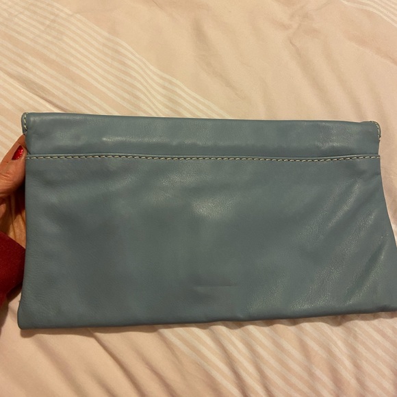 Genuine leather baby blue and cream clutch - Picture 2 of 8